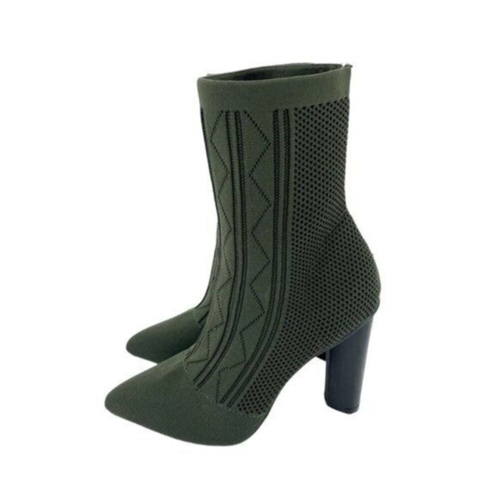 CATHERINE MALANDRINO Green Sock Booties Knit Upper Pointed Toe Heel SZ 7